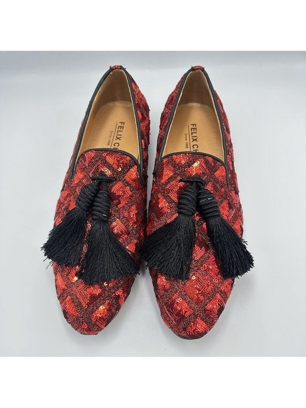 Mens Christmas Shoes Sequins Tassel Loafers Dress Shoes Felix Chu Flashy